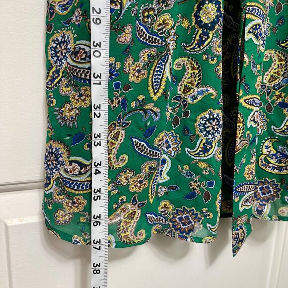 DR2 Paisley Print V-Neck Cap Sleeve Mini Dress in Green Size M - Picture 9 of 11